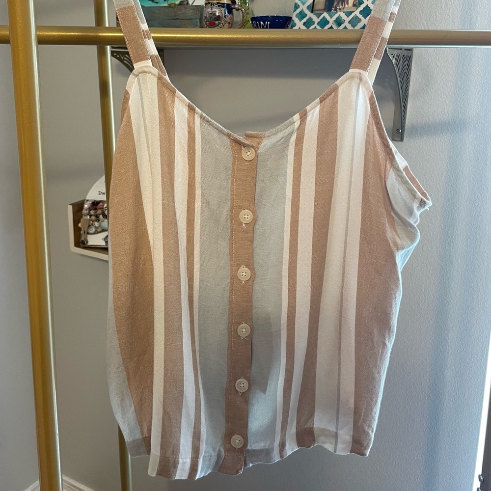 Light blue/white/beige striped linen croptop